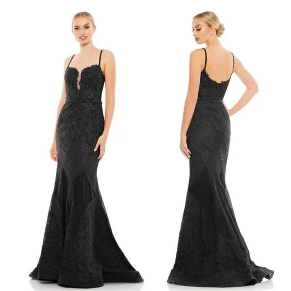 NWT Mac Duggal Womens Embroidered Sleeveless Plunge Neck Trumpet Gown Size 14 - Picture 2 of 11